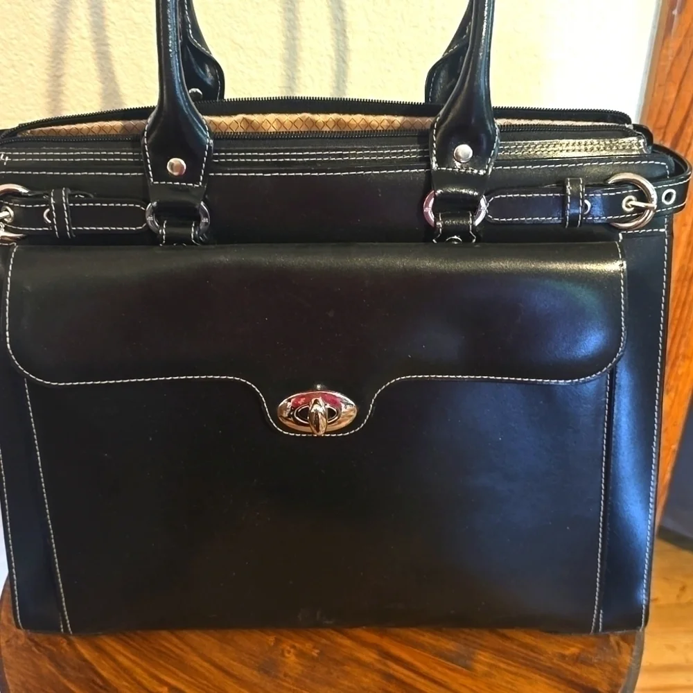 McKlein Premium Leather Briefcase Black/ Silver Business Career OFFICE New! Lrg
